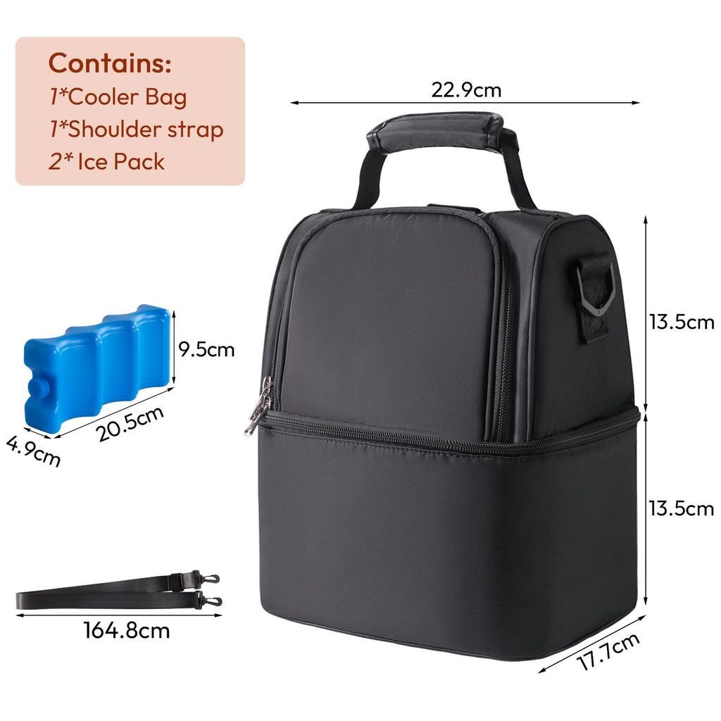 NCVI Breastmilk Cooler Bag with 2 Ice Pack, Keep Food Warm/Cold (Black)