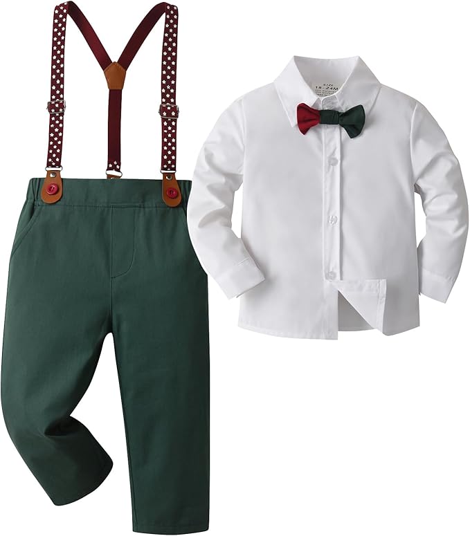 Boarnseorl Baby Boys Pants Sets,Toddler Gentleman Outfits, Infant Long Sleeve Shirt + Pants + Bow Tie + Suspenders