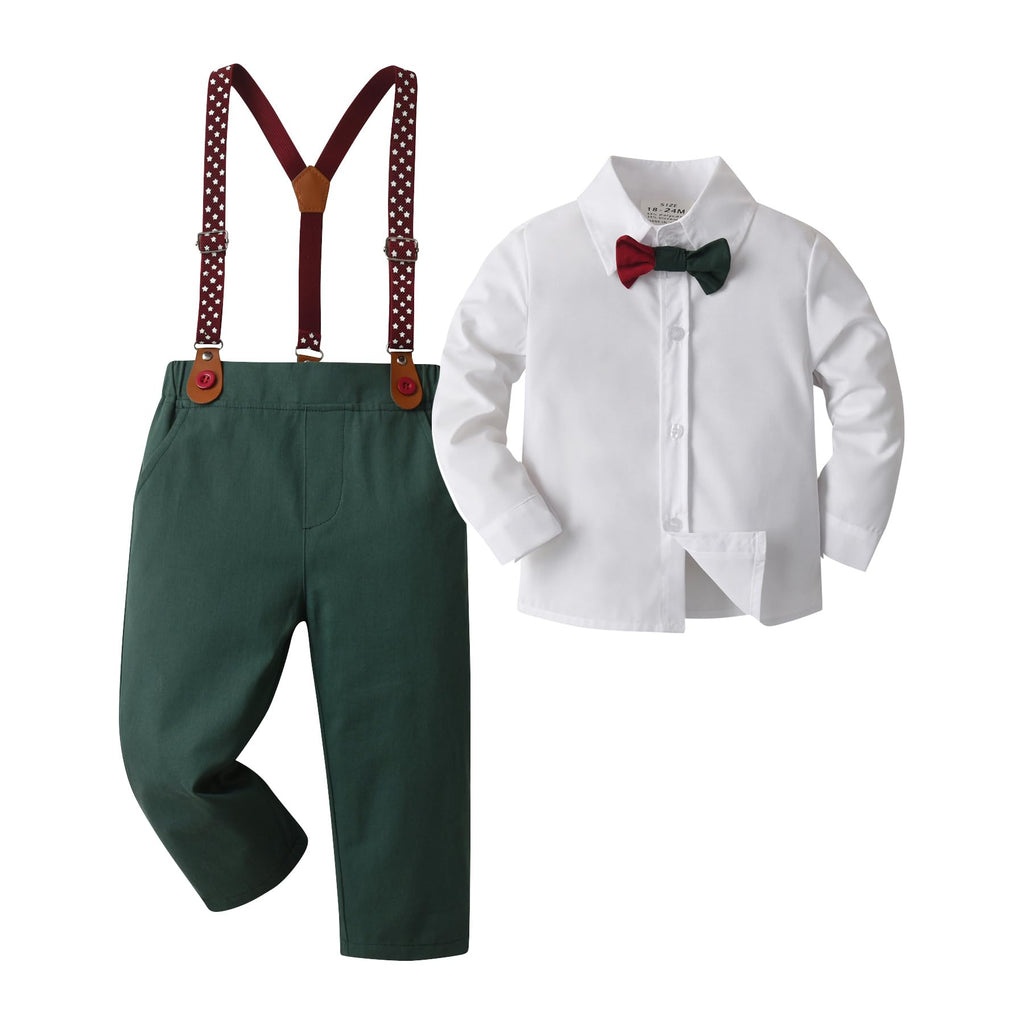Boarnseorl Baby Boys Pants Sets,Toddler Gentleman Outfits, Infant Long Sleeve Shirt + Pants + Bow Tie + Suspenders,12-18M