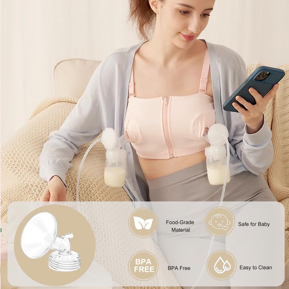 4pack Breast Pump Parts, 2pcs 19mm Flange and 2pcs Duckbill Valves for Spectra/Motif Luna/Amada MYA Breast Pumps Parts, for Spectra S2 S1 9 Plus, Replace to Flange Duckbill Valve