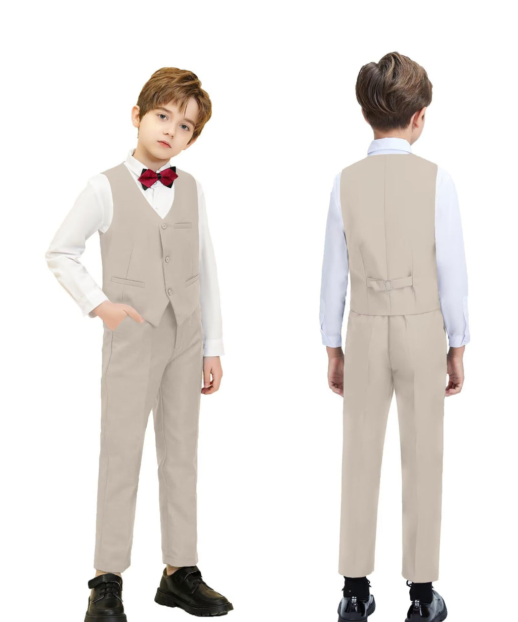Boy Suit Slim Outfit 6 Piece Tux Jacket Vest Pants Light Champagne 18