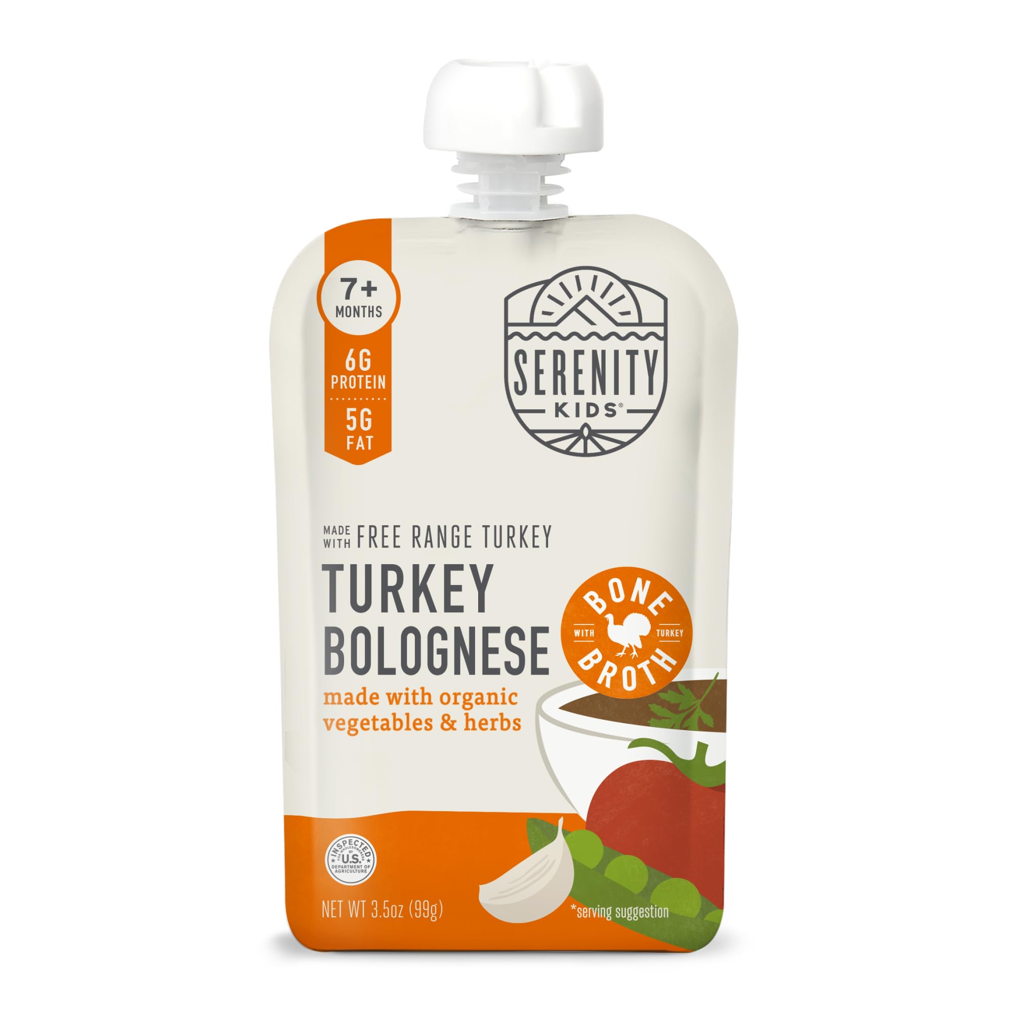 Serenity Kids Turkey Bolognese Baby Food Pouches, Organic, 3.5 Oz, 12 Pack