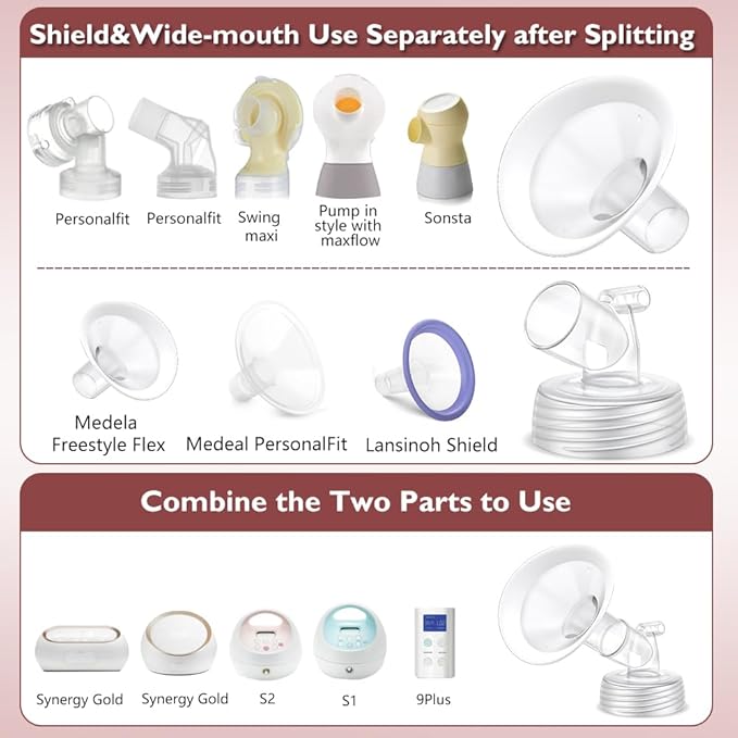 Full Breast Pump Parts with 21mm Oval Soft Rim Flanges and Wide-Mouth Base Connector for Spectra S2 S1 9 Plus SG, Medela, Lansinoh Pumps, Include Flange, Valve, Backflow Protector, Tubing and Bottle