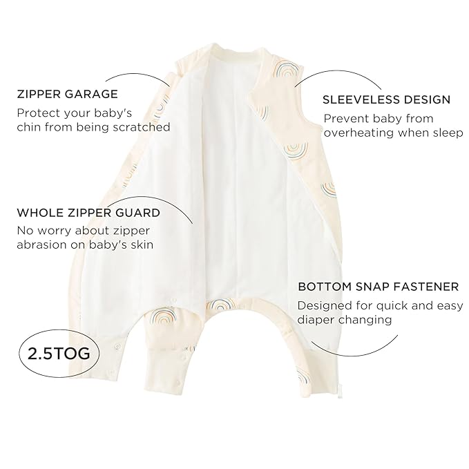 Duomiaomiao 2.5 TOG Toddler Sleep Sack 6-12 Months 100% Cotton Winter Side Open Zipper Baby Sleep Sack with Feet, Warm Toddler Wearable Blanket
