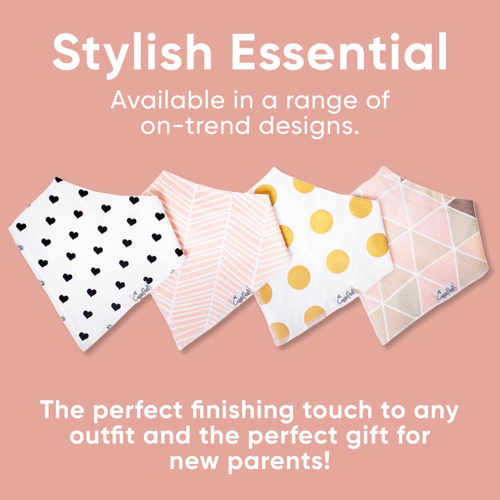 Copper Pearl Baby Bibs for Baby Boy or Girl – Bandana Drool Bibs for Teething, Absorbent Bibs for Eating, Newborn to Toddler, 4 Pack, Blush