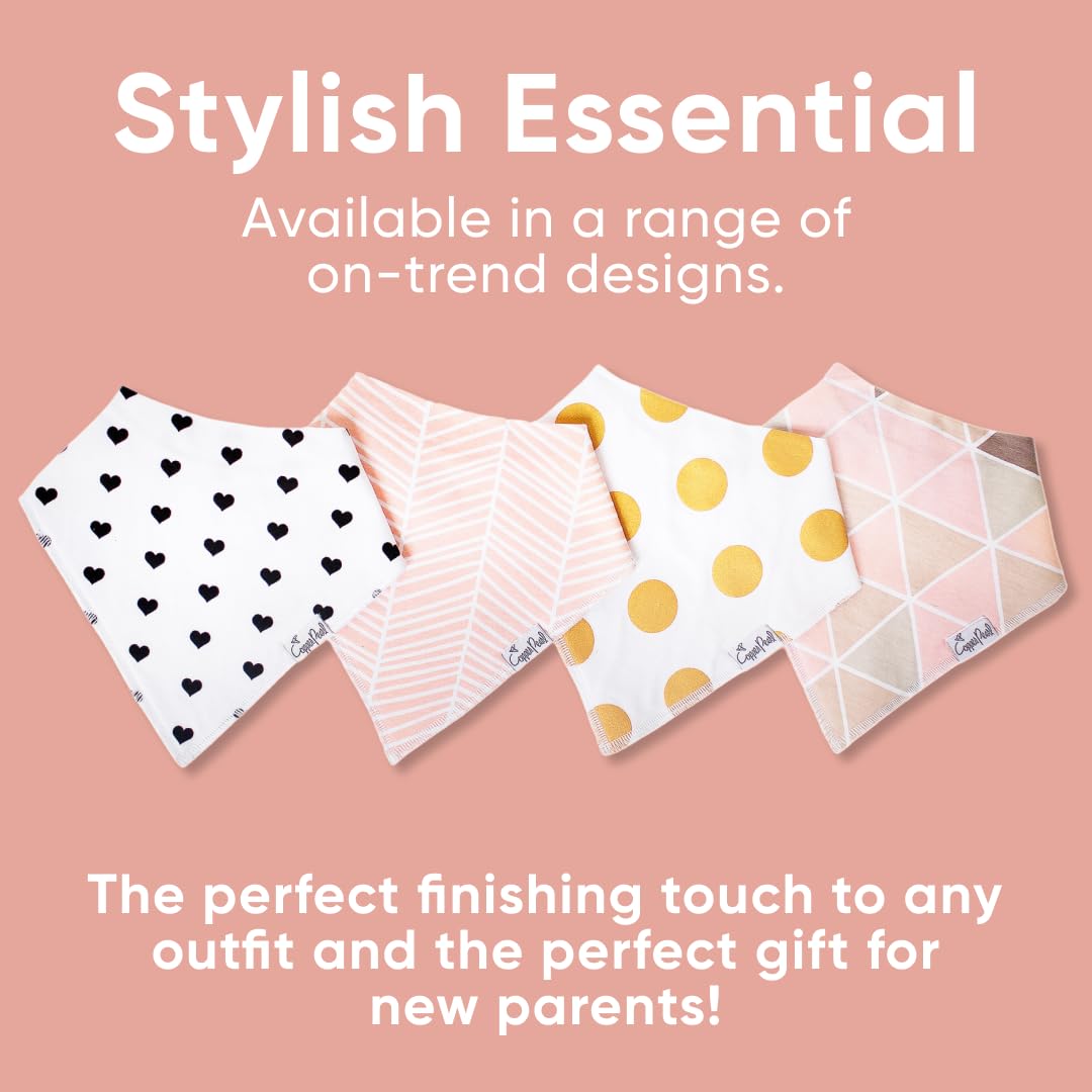 Copper Pearl Baby Bibs for Baby Boy or Girl – Bandana Drool Bibs for Teething, Absorbent Bibs for Eating, Newborn to Toddler, 4 Pack, Blush