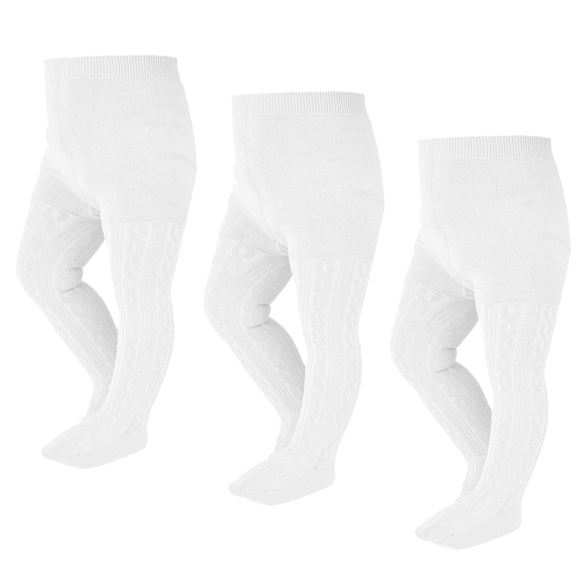 EPEIUS Baby Tights Newborn Girl Seamless Cable Knit Leggings Thick Cotton Stockings Footed Pants Pantyhose 0-3 Months 3 Pack,White