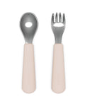 Lalo Utensils - Toddler Fork and Spoon Set - Stainless Steel and Silicone Ergonomic Toddler Utensils - Children Safe Flatware Set - 2 Pieces - Grapefruit