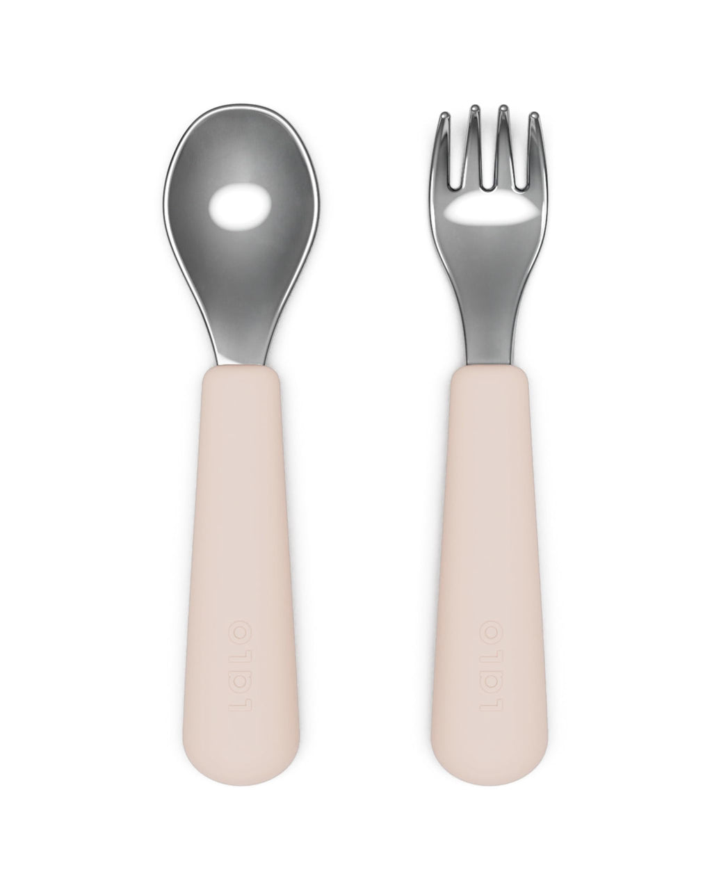 Lalo Utensils - Toddler Fork and Spoon Set - Stainless Steel and Silicone Ergonomic Toddler Utensils - Children Safe Flatware Set - 2 Pieces - Grapefruit