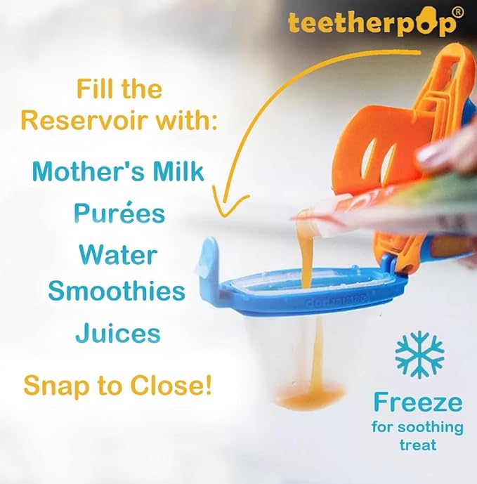 Teetherpop Fillable Silicone Teether for Babies – Breastmilk Popsicle Molds for Teething with Spill-Proof Sippy Slits – Freezable Baby Teethers for Liquids & Purées - Cooling Teething Relief LimonTeal
