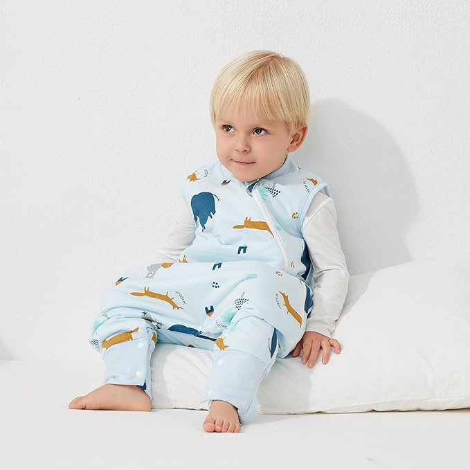 Duomiaomiao 1.5 TOG Toddler Sleep Sack 6-12 Months 100% Cotton Four Season Side Open Zipper Baby Sleep Sack with Feet, Breathable Toddler Wearable Blanket