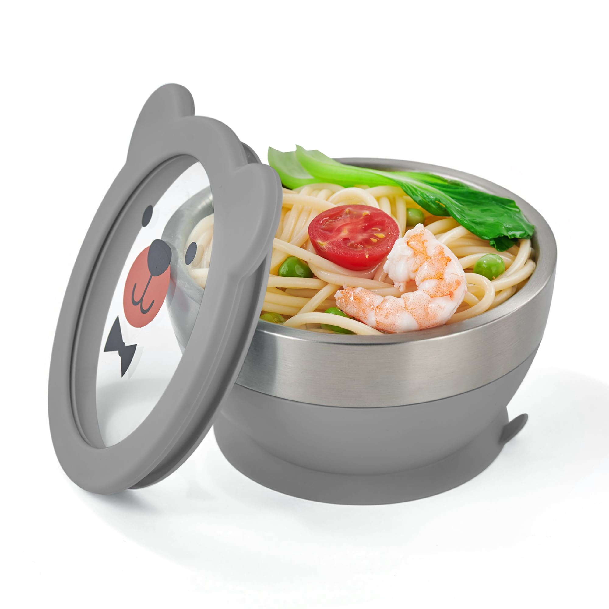 Mrs. Chou Suction Bowl and Spoon Set for Babies and Toddlers Non-Slip Silicone Suction Cups, Advanced 304 Stainless Steel Bowls, Double-Layer Insulation, and BPA-Free Lids Food-Grade Safety