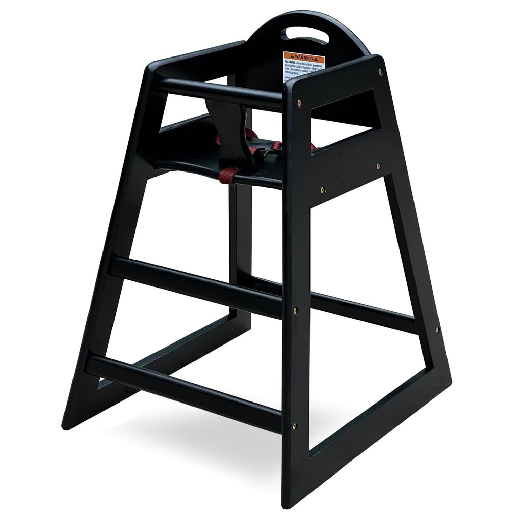 Wooden High Chair for Baby & Toddler – Restaurant-Style Stackable HighChair with Commercial Grade Solid Wood for Dining Table & Kitchen – Compact & Portable Design for Home & Restaurant Use - Black