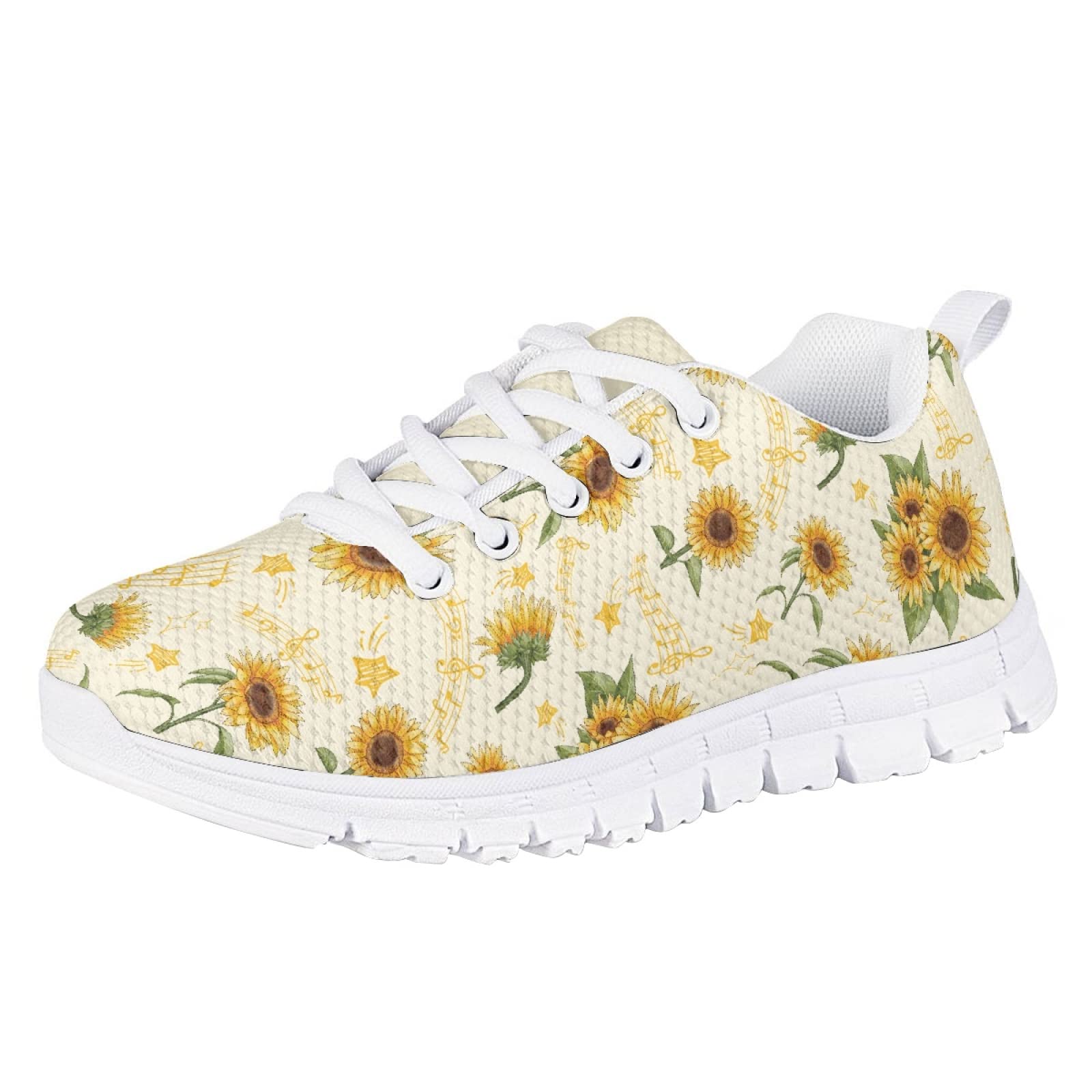 MARSVOVO Pre Walking Shoes for Boy Girl Lightweight Breathable Athletic Slip On Sneakers Classic Comfortable Resistant Sport Play Girl Running Shoes Yellow Sunflower Pattern Size 13 US