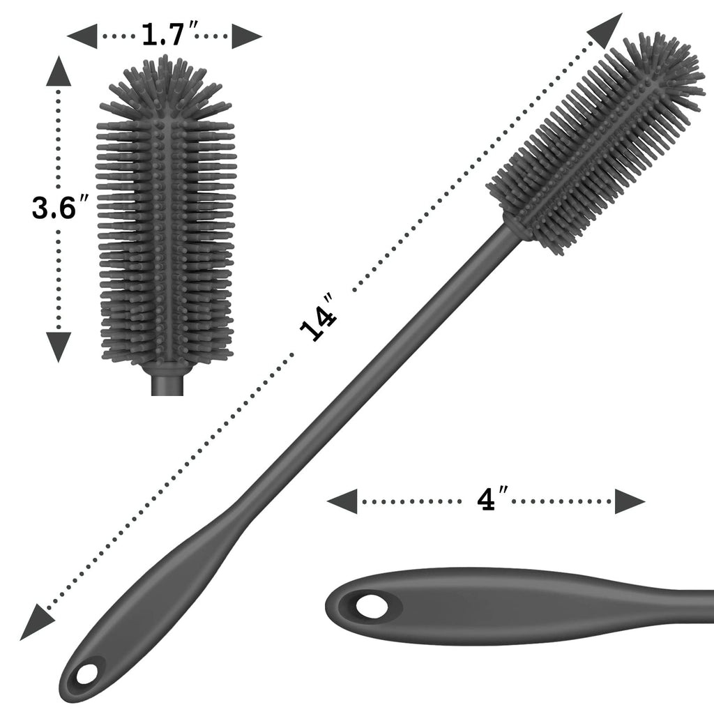 Purtribe Silicone Bottle Brush, Long Handle Bottle Cleaner Brush, Charcoal
