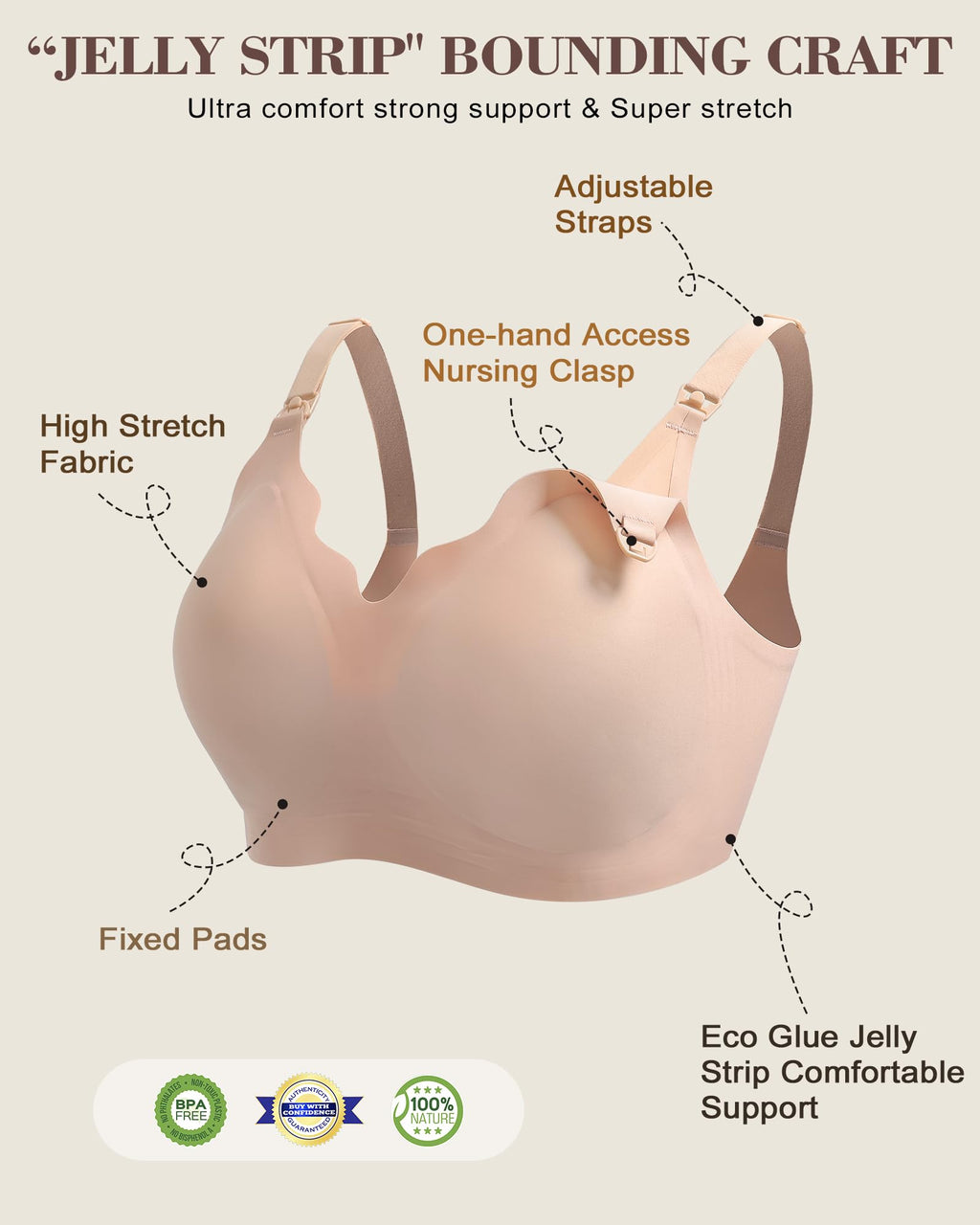 As Fairy Wireless Seamless Pumping Bra Hands Free Nursing Bra Wirefree Comfort Wearable Breast Pump Bras (Nude S Plus)