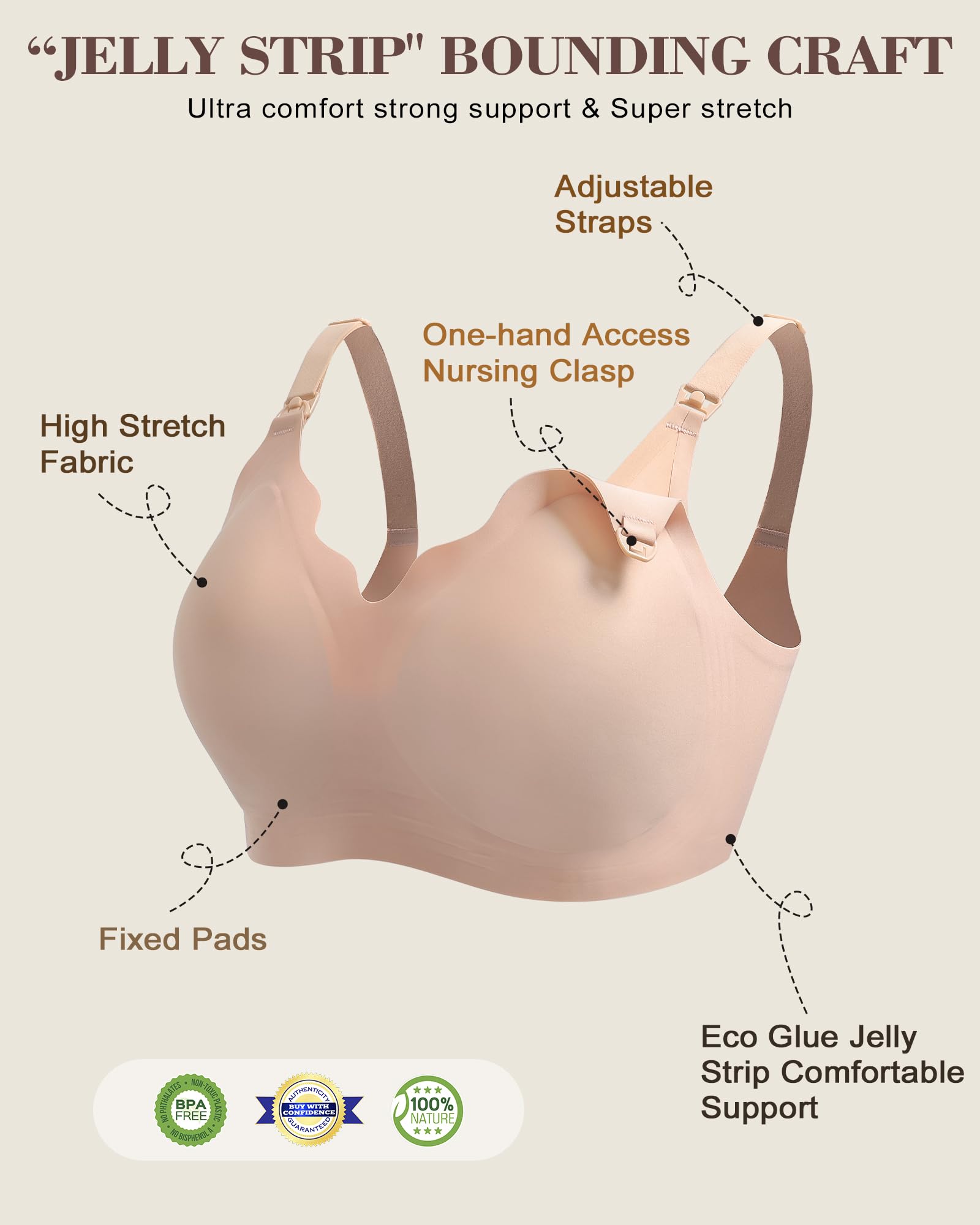 As Fairy Wireless Seamless Pumping Bra Hands Free Nursing Bra Wirefree Comfort Wearable Breast Pump Bras (Nude S Plus)