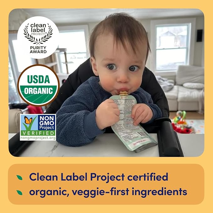 Cerebelly Organic Baby Food Pouches, Carrot Pumpkin Purees, 16 Nutrients, No Added Sugar, Fiber & Non-GMO, 4oz, 12 Pack