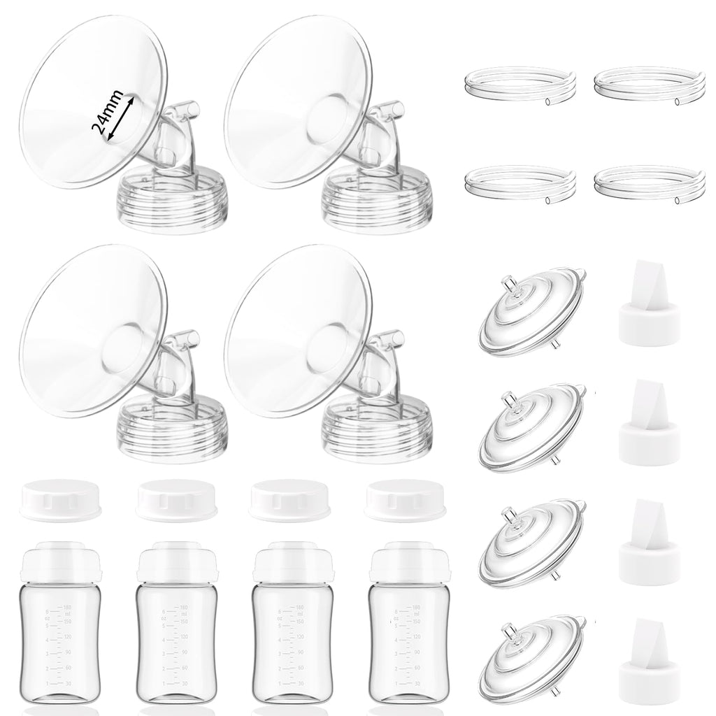 4packs 24mm Full Breast Replacement Pump Parts for Spectra S1 S2 9 Plus Synergy Gold Include 13mm Flange,Valve,Backflow Protector,Tube,Bottle,Caps, Fit for Motif Luna Cimilre Ameda MYA Pump