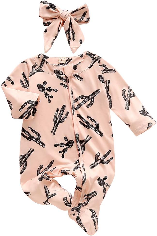CIYCUIT Baby Girls Cactus Footies Newborn Zip Up Onesie Romper