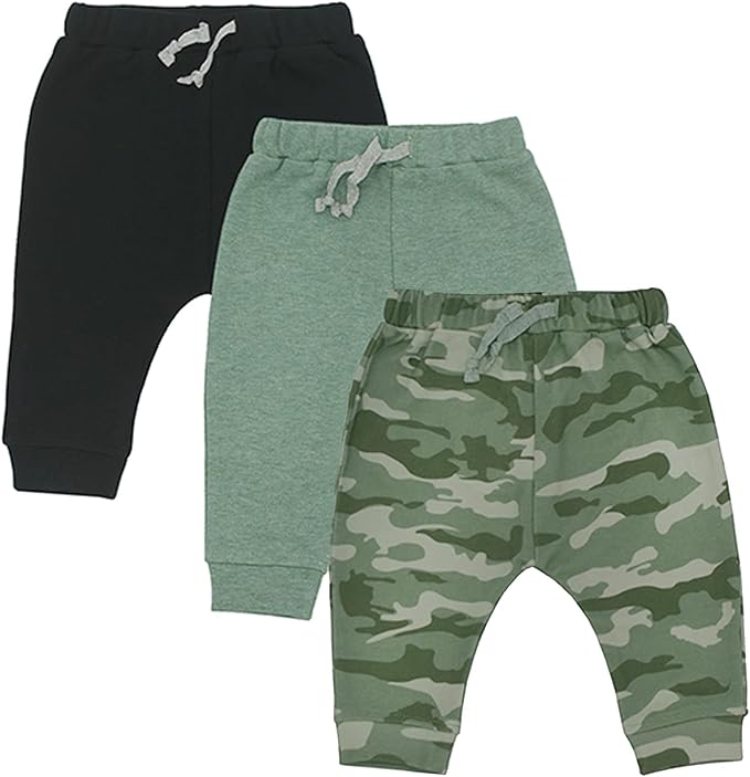 AIUI-HARNSBORN Baby 3 Pack Flexy Pants and Leggings, Baby Pants Infant Boys Girls Tapered Ankle Jogger Pant(12-18 Months