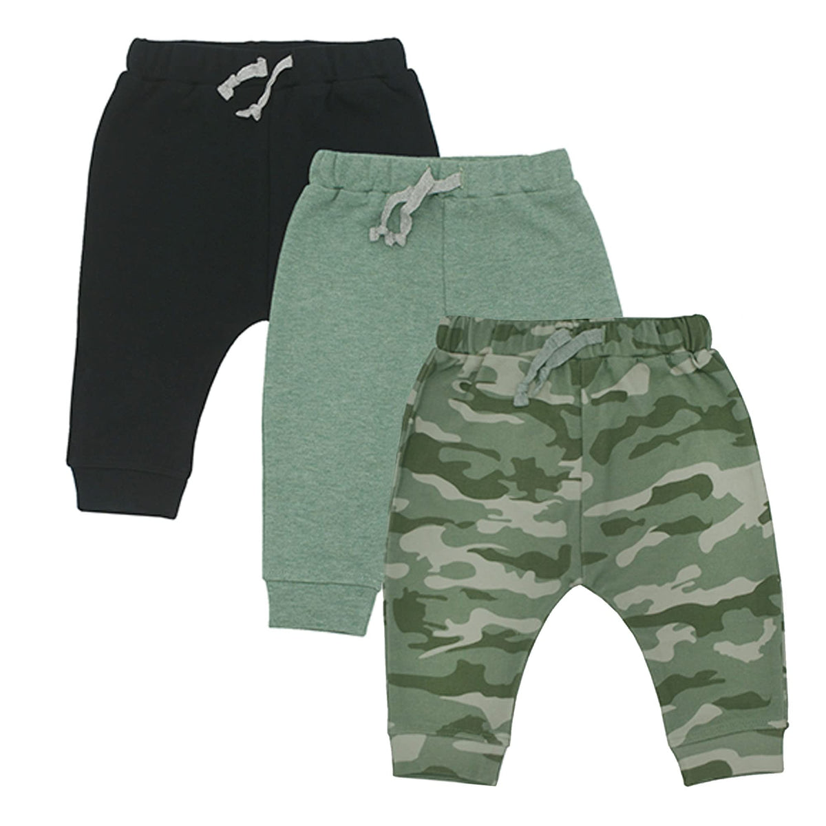 AIUI-HARNSBORN Baby 3 Pack Flexy Pants and Leggings, Infant Boys Girls Tapered Ankle Jogger Pant(Newborn, Blue/Black/Gray)