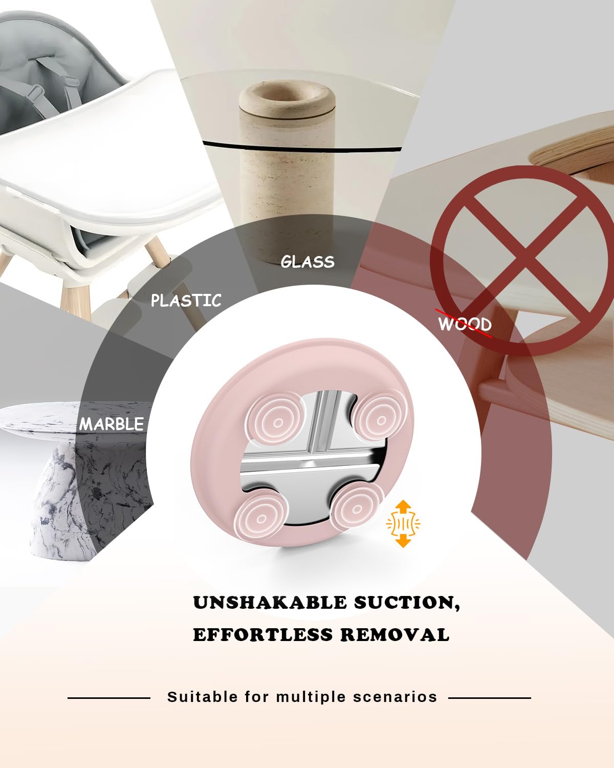 Bakpoco 9" Stainless Steel Divided Toddler Plates with Removable Suction