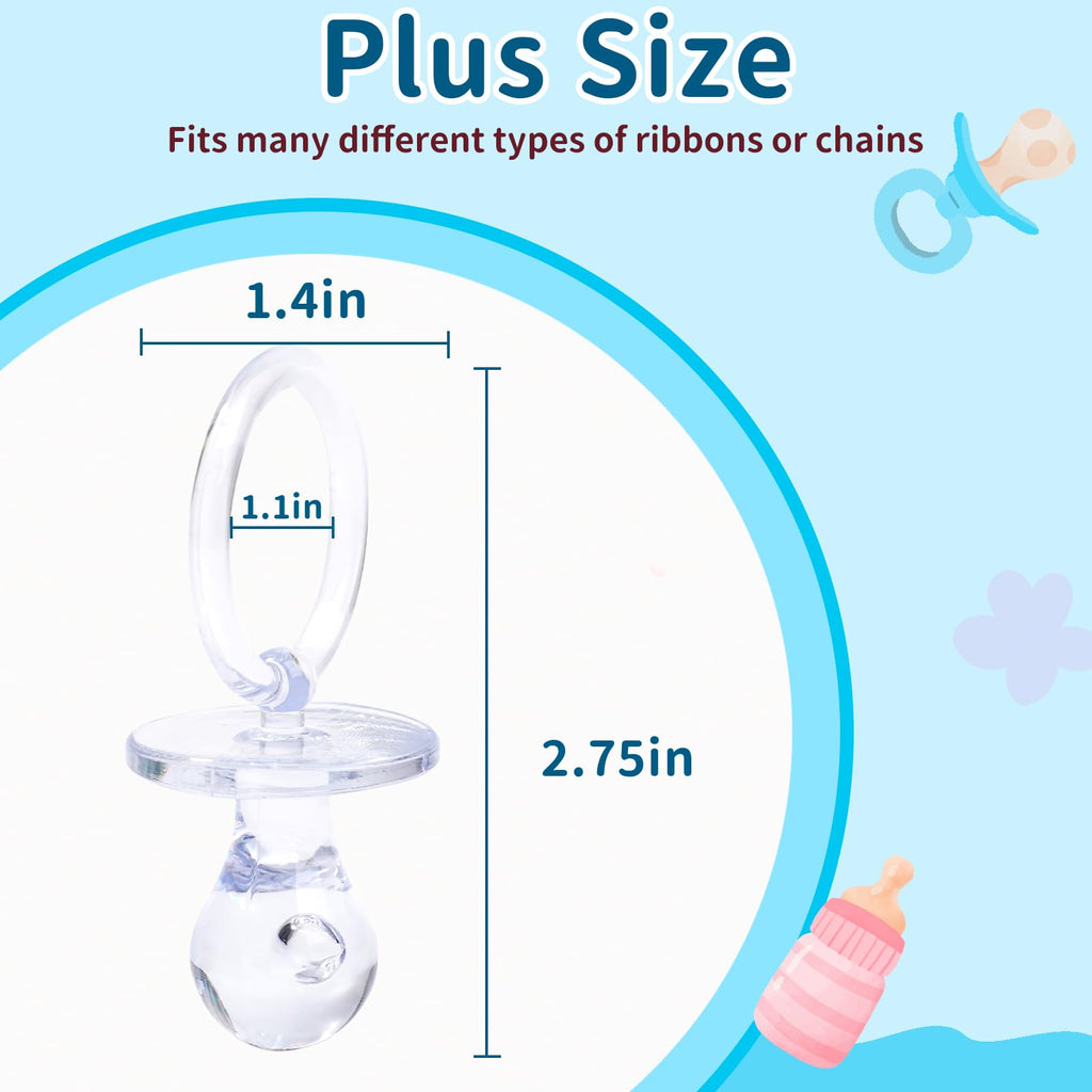 72 Pcs Baby Shower Pacifiers, 2.75’’ Plastic Pacifiers for Baby Shower Game, Baby Shower Decoration DIY, Gender Reveal Party Table Scatter/Baby Shower Party Favors, Clear Pacifiers for Baby Shower