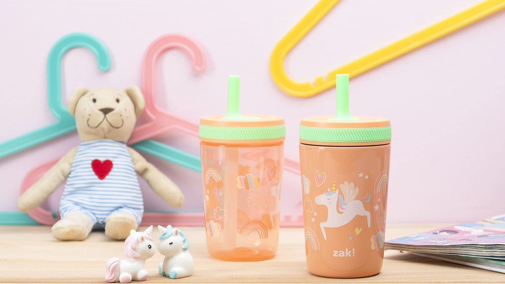 Zak Designs Unicorn Kelso Leak-Proof Toddler Straw Cups, 3pc Set