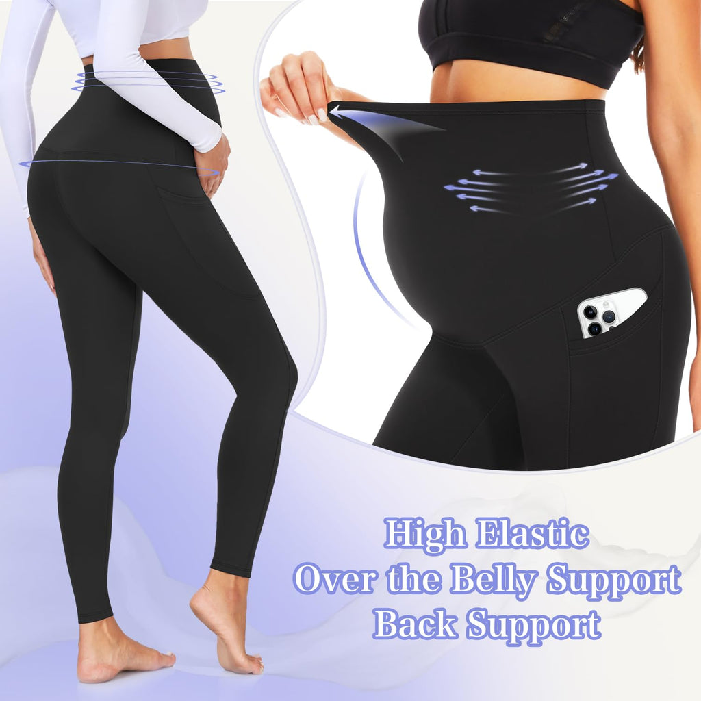 GROTEEN 3 Pack Maternity Capri Leggings with Pockets Over Belly Yoga Pants