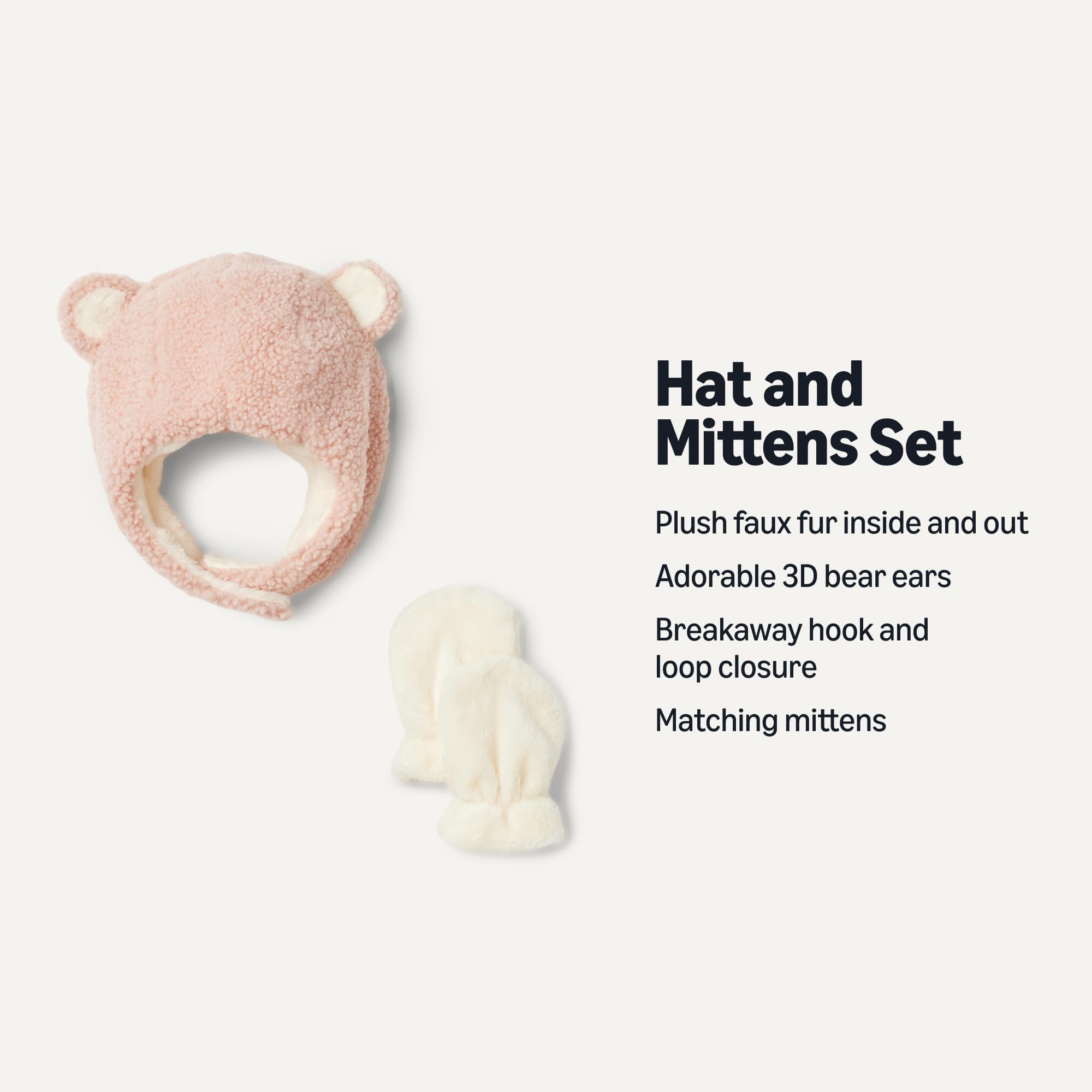 Amazon Essentials x Sofia Grainge Unisex Babies' Plush Faux Fur Hat and Mittens Set, Pale Pink, 6-12 Months