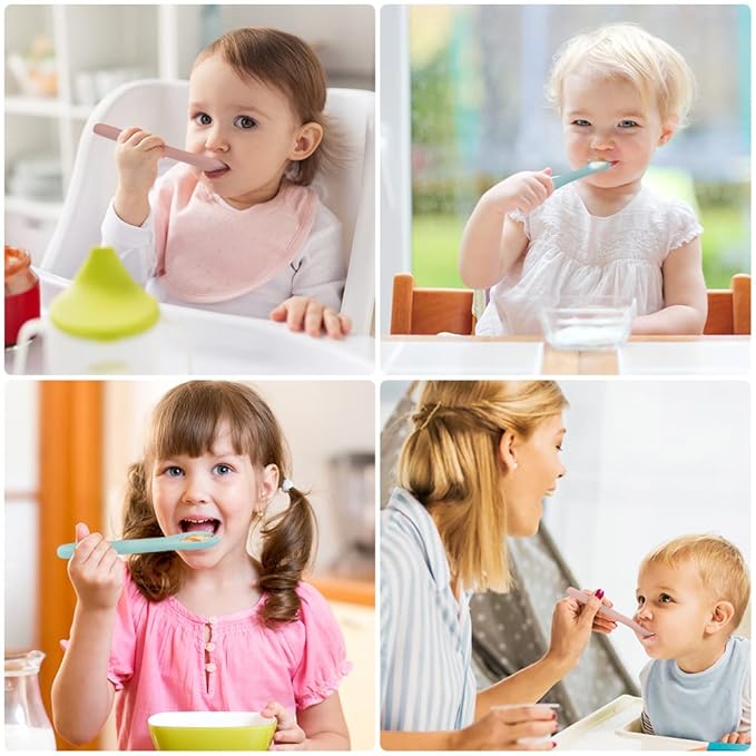 Vicloon Silicone Baby Feeding Spoons, 4PCS First Stage Feeding Spoons for Infants, Baby Led Weaning Feeding Supplies Training Spoon, Toddler Utensils, Ultra-Durable & Chewproof, Dishwasher Safe