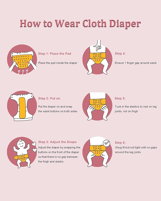 babygoal AWJ Cloth Diapers with Tummy Panel Pack of 7, 3 Diaper Cover with 3 Inserts and Wet Dry Bag, Adjustable Washable Reusable for Baby Girls and Boys