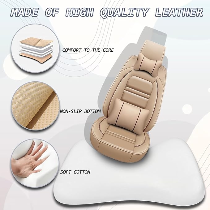 Car Seat Covers for Toyota Highlander 2001-2025 | 5-Seats Seat Covers, Waterproof Seat Protectors, Automotive Seat Covers (Full Set with Pillow,Beige)