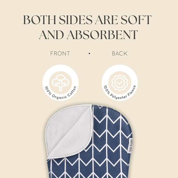 Dodo Babies Cotton Burp Cloths - Absorbent Cotton Baby Essentials - Contoured Shoulder for Baby Boy Essentials - Pacifier Clip & Case Included - 8-Piece Set, 19 x 9 in, Black/Blue/Gray
