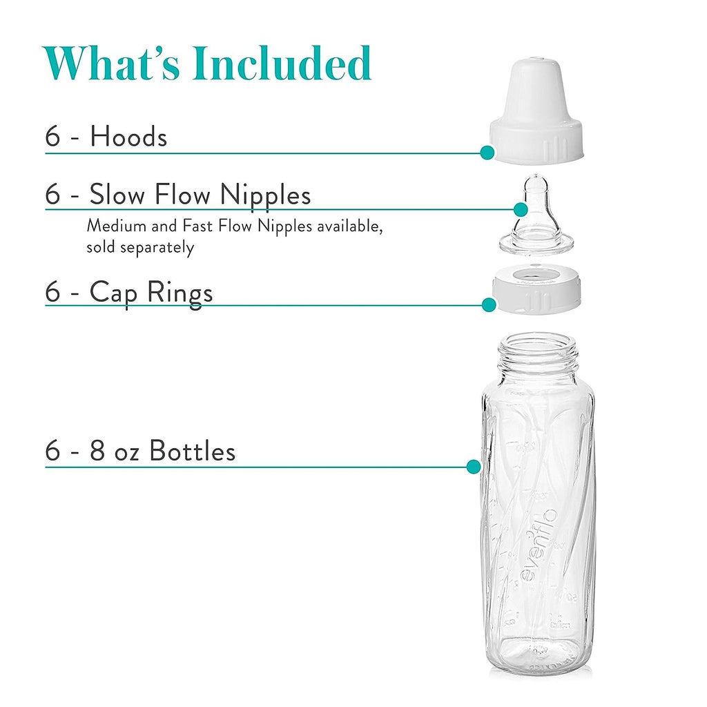 Evenflo Feeding Classic Glass Twist Bottles, 8 Ounce (Pack of 6),Clear,1018611