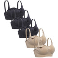 Lataly Womens Sleeping Nursing Bra Wirefree Breastfeeding Maternity Bralette Pack of 5 Color Black Beige Size L