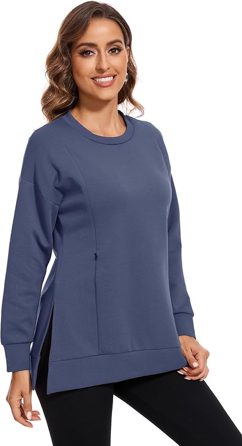 Smallshow Women's Nursing Tops Sweatshirt Long Sleeve Side Split Breastfeeding Shirt
