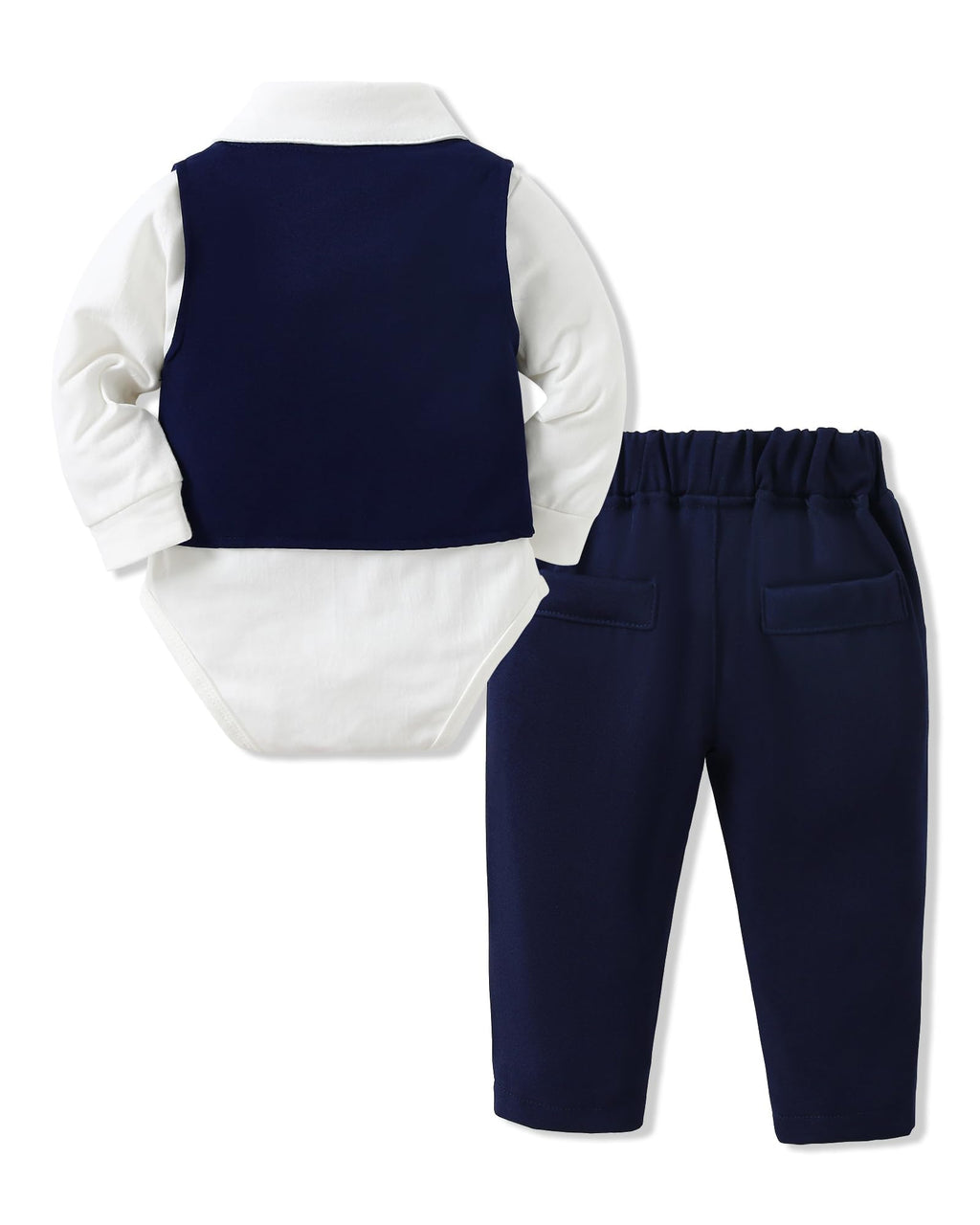 SANMIO Baby Boy Clothes Suits Infant Gentleman Outfit Collared Dress Shirt+Vest+Tie+Corsage+Pants 5Pcs Baby Suit Sets Navy Blue