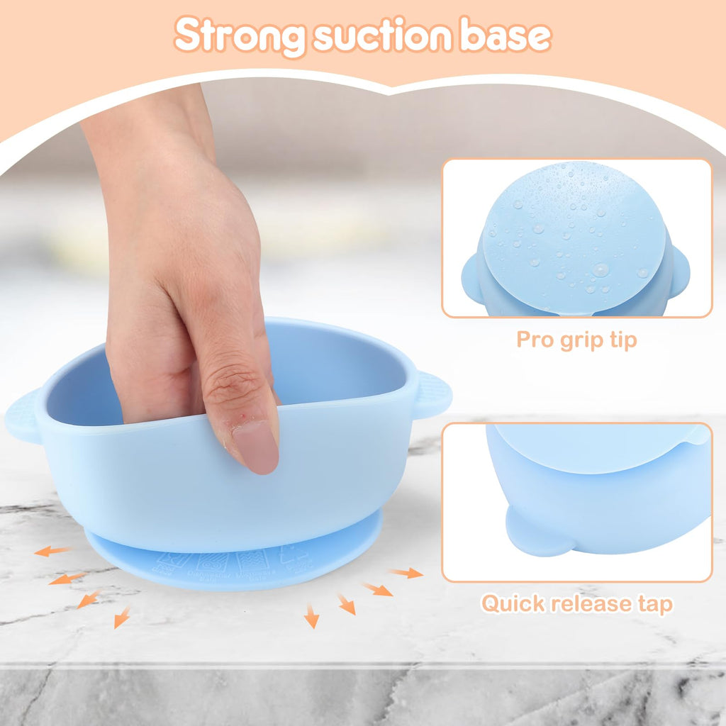 Wesketch 4 Pack Stainless Steel Baby Bowls with Removable Non-Slip Silicone Suction Shell, Anti Scald Food Container for Baby Food Feeding-Skyblue/Gray/Red/Cream