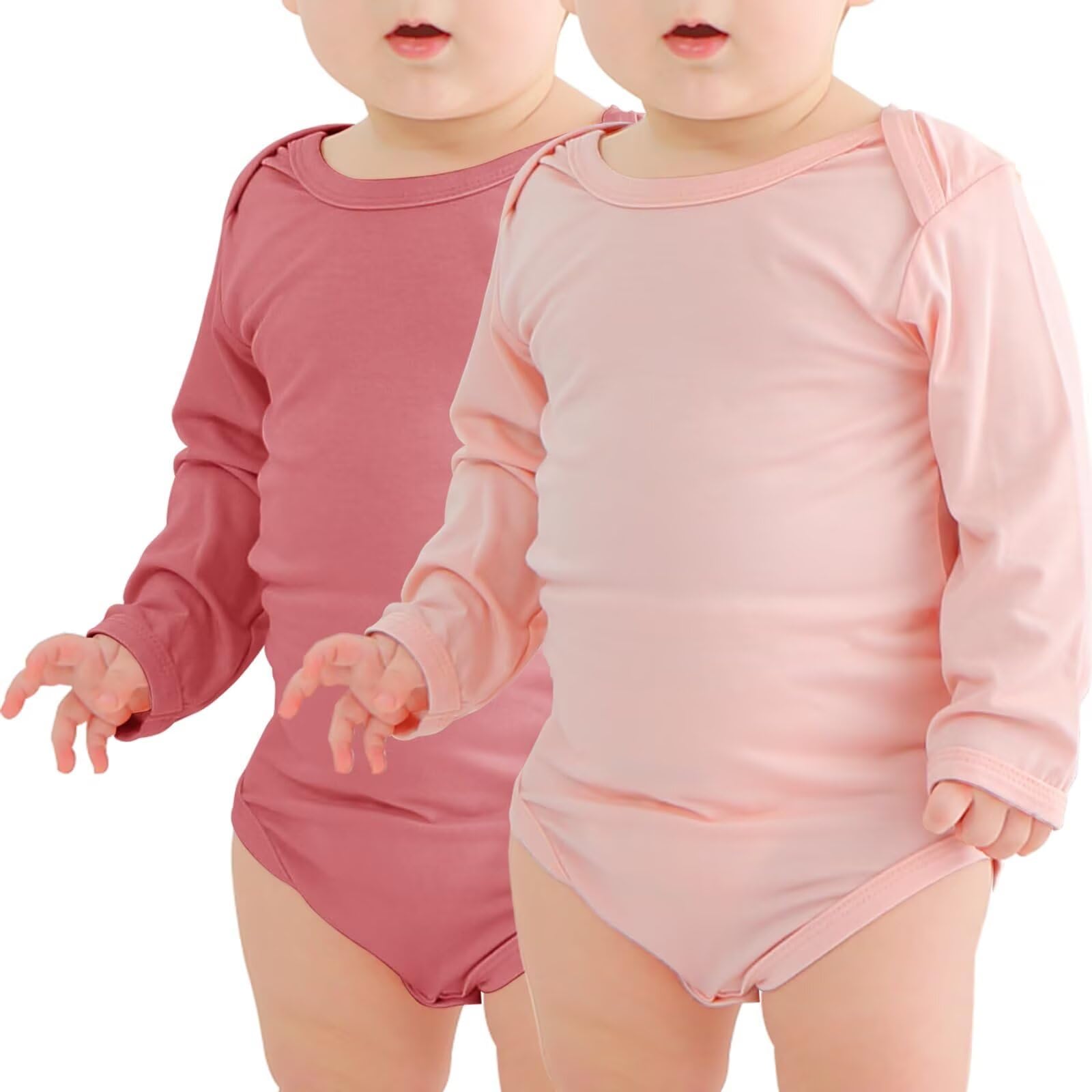 Jimonda Baby Bodysuits Rayon from Bamboo Long Sleeve Baby Boys Girls Rompers Soft Outfits Newborn Clothes (Sakura pollen&Rosered,12-18 Months)