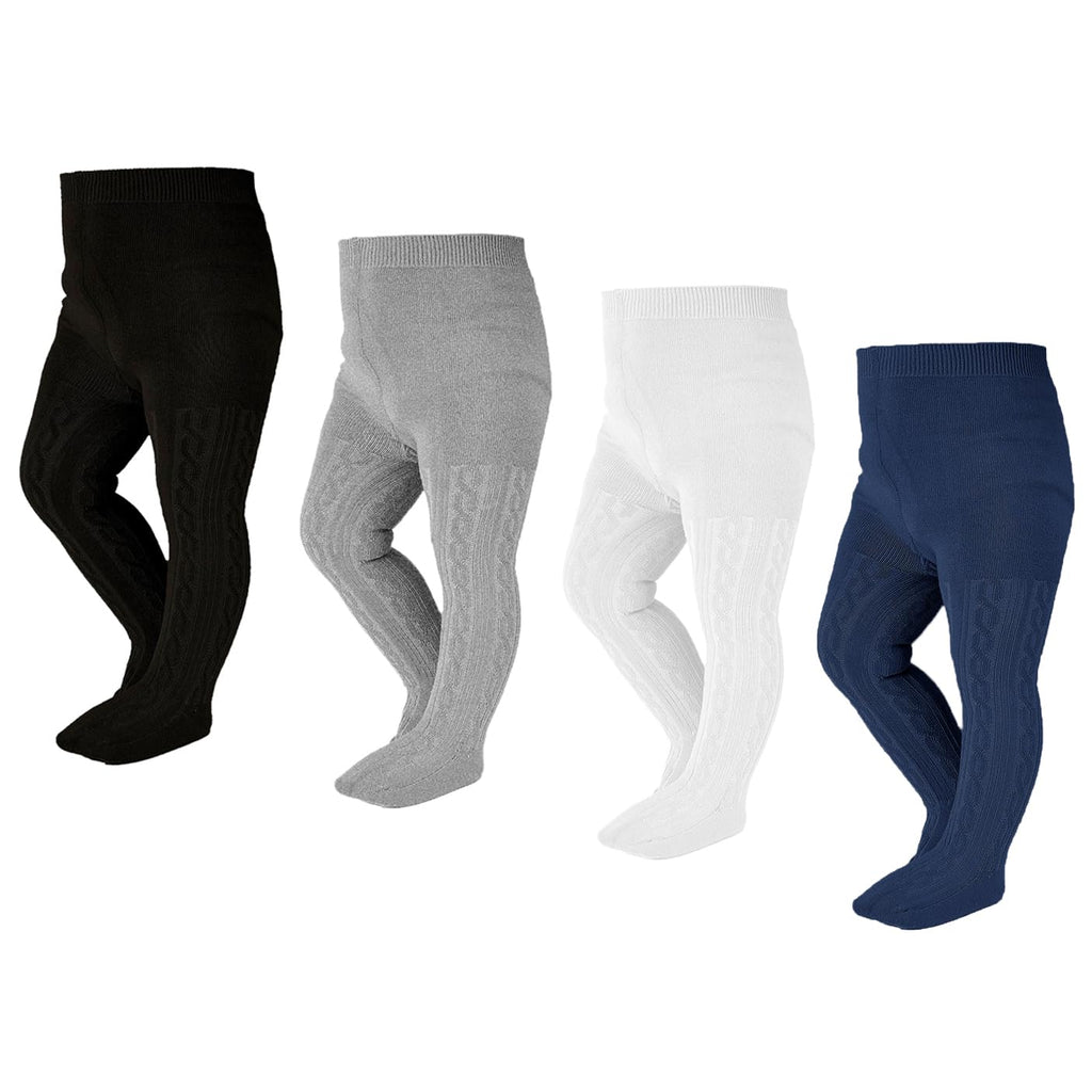 EPEIUS Baby Tights Newborn Girl Seamless Cable Knit Leggings Thick Cotton Stockings Footed Pants Pantyhose Clothes 0-3 Months 3 Pairs Pack,Black/Ivory/Light Grey/Navy