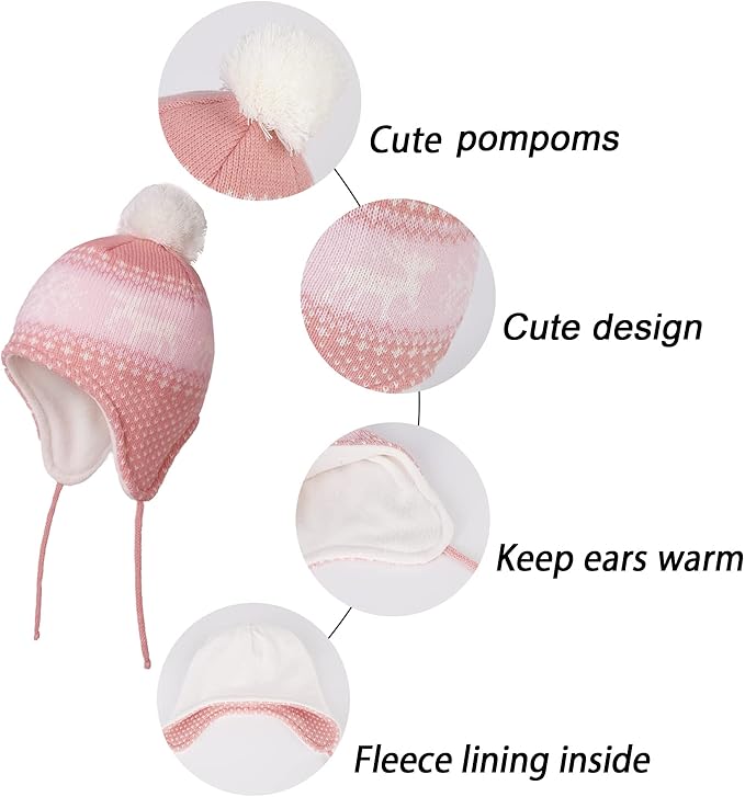 LANGZHEN Toddler Kids Infant Winter Hat,Earflap Knit Warm Cap Fleece Lined Beanie for Baby Boys Girls