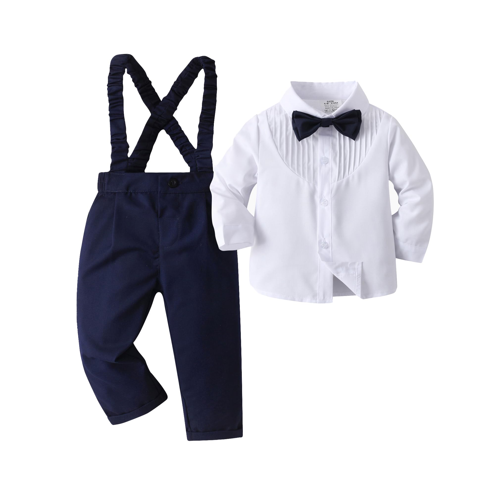 Boarnseorl Baby Boys Gentleman Outfits Pants Sets,Infant Shirt + Pants + Bow Tie + Suspenders,6-7Y