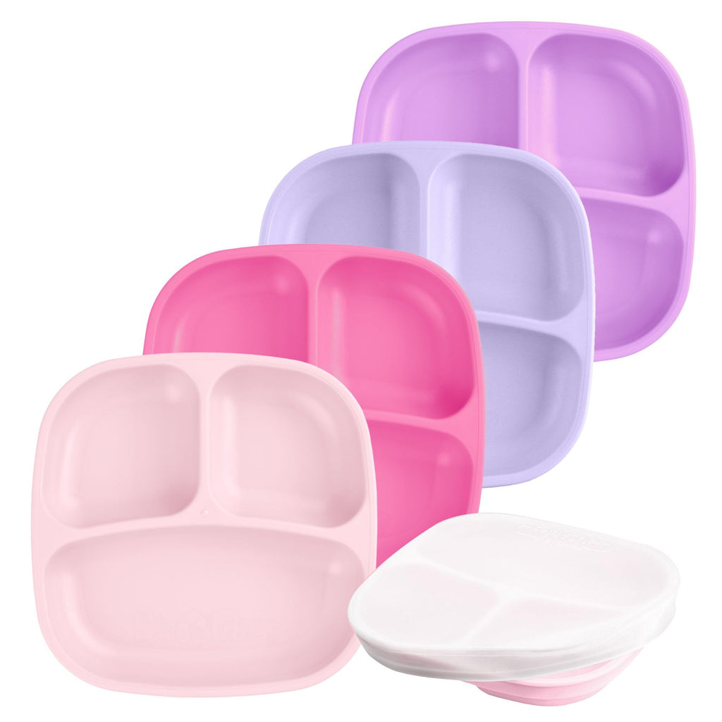 Re-Play Divided Toddler Plates Set of 4 - Deep-Walled 3 Compartment Kids Plates for Picky Eaters - Dishwasher & Microwave Safe - BPA-Free - Made in USA, Princess