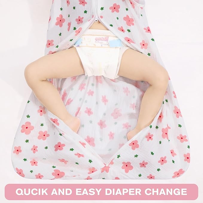 2 Pack Baby Sleep Sack 12-18 Months 100% Organic Cotton Muslin Baby Sleeping Bag 2-Way Zipper Wearable Blankets (Flower & Cherry, Large)