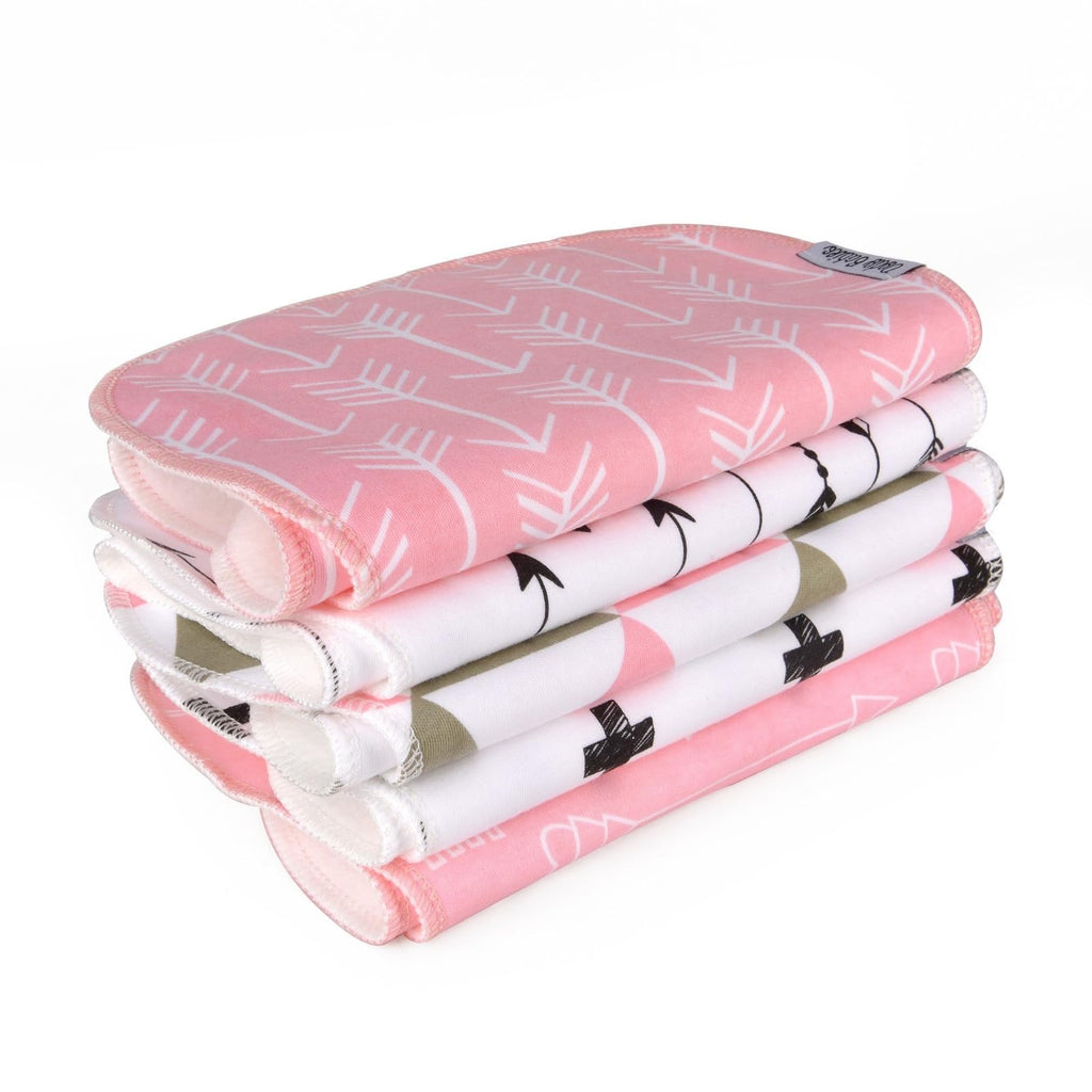 Dodo Babies Burp Cloths for Babies - Soft Cotton Front & Fleece Back - Contoured Fit for Newborn Essentials - Pack of 5, 2 Pacifier Clips, Pacifier Case, 19 x 9 in