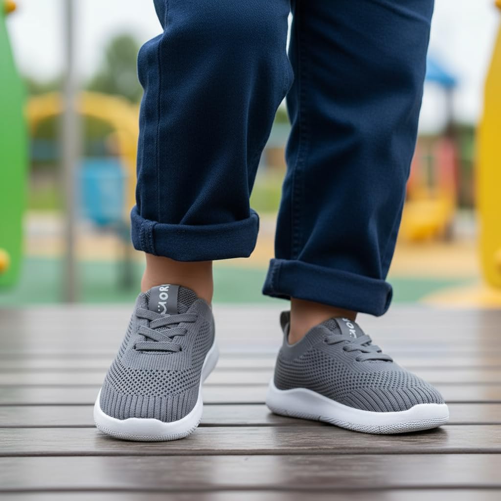 MORENDL Toddler Shoes Boys First Wide Toe Barefoot Walking Shoes Baby Boy Non-Slip Slip On Tennis Sneakers Darkgray 12-15 Months