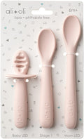 Ali+Oli (3pc) Silicone Spoon Set for Baby (Blush) Unbreakable Baby Spoons, Self Feeding Utensils, Multi-stage Design, Ergonomic Handle
