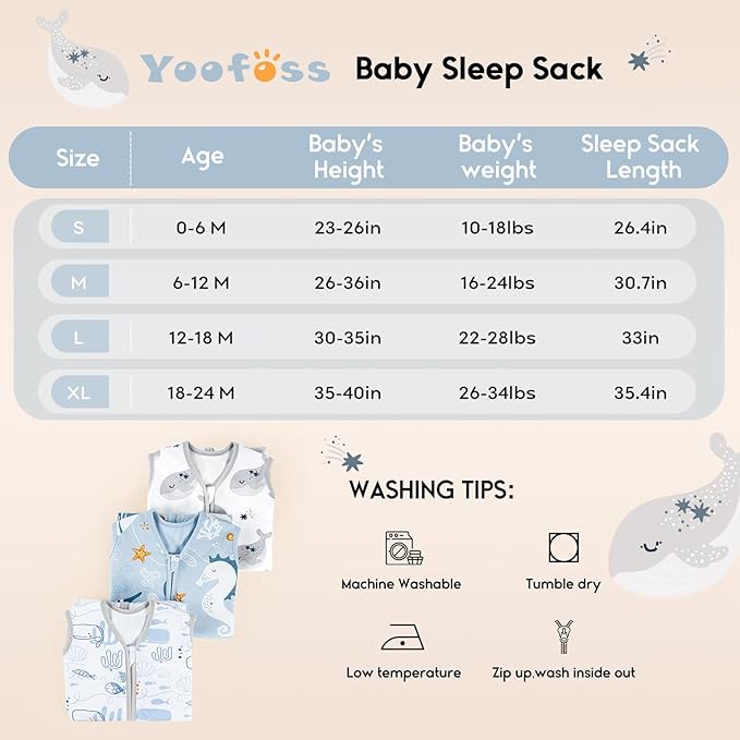 Yoofoss Baby Sleep Sack 0-6 Months 0.5 Tog Wearable Blanket for Baby, 3 Pack 100% Organic Cotton Infant Toddler Sleeping Sack 2-Way Zipper Lightweight Sleep Sack